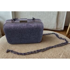 Jessica McClintock Gunne Sax Silver Glitter Shine Formal Hard Clutch Crossbody